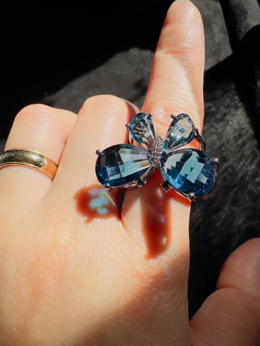 Blue Swarovski Element Crystal Butterfly Scarf Ring 2-in-1